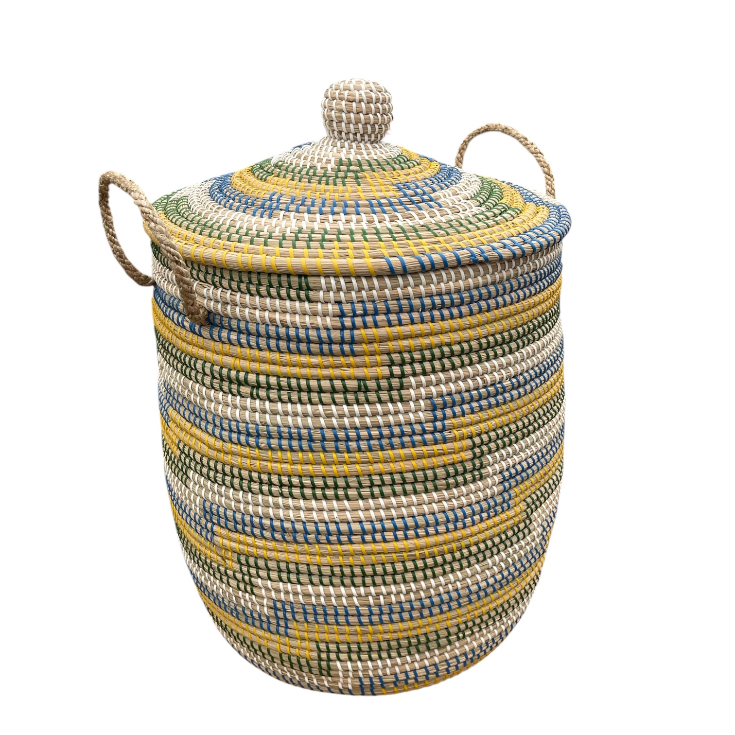 Wäschekorb aus Stroh Afrika Design Muster Gelb