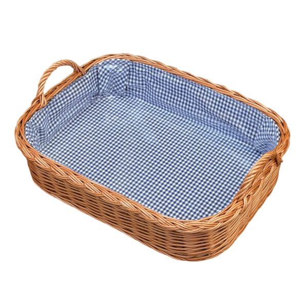 Bukora® Tablett aus Weide mit Futter Blau fein kariert mit 2 Griffen …