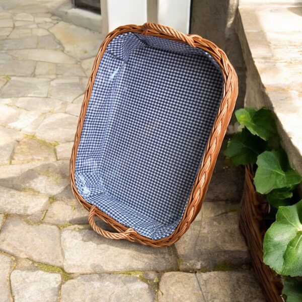 Bukora® Tablett aus Weide mit Futter Blau fein kariert mit 2 Griffen … – Bild 5