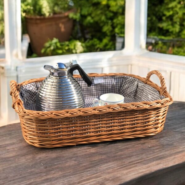 Bukora® Korbtablett aus Weide mit Futter Braun fein kariert mit 2 Griffen – Bild 5