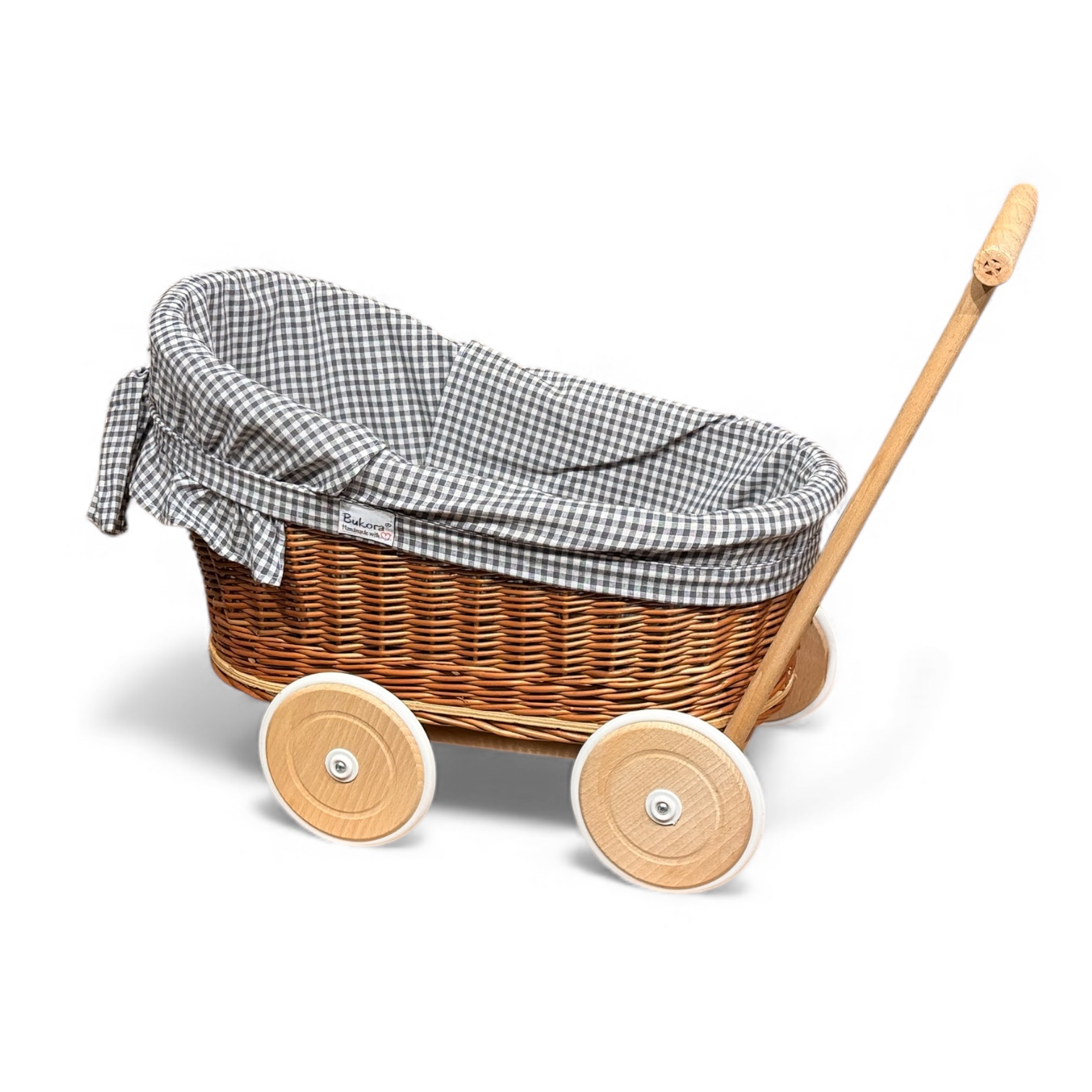 Detailansicht Stoff Anthrazit fein kariert am Puppenwagen