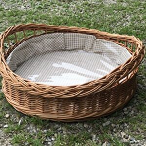 Bukora® Tablett Rund 33 cm aus Weide mit Futter Olive Grau Kariert