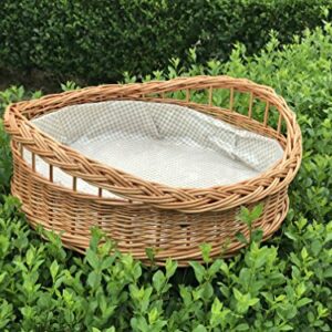 Bukora® Tablett Rund 38 cm aus Weide mit Futter Olive Grau Kariert