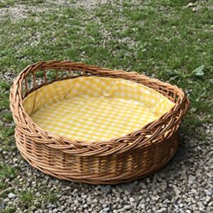 Bukora® Tablett Rund 43 cm aus Weide mit Futter Gelb Weiß Kariert
