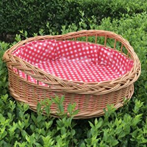 Bukora Tablett Rund 43 cm aus Weide mit Futter Rot Weiß Kariert