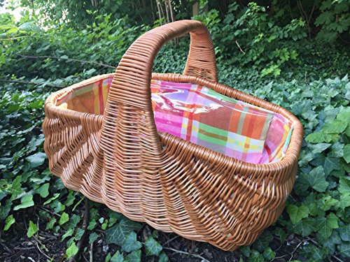 Bukora® Einkaufskorb aus Weide extra stabil, Futter Bunt kariert