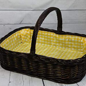Bukora® Tablett Braun aus Weide mit Futter Gelb Weiß kariert