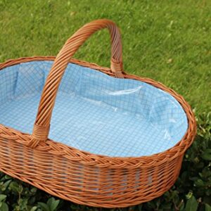 Bukora® ovales Korbtablett aus Weide mit Futter Blau kariert