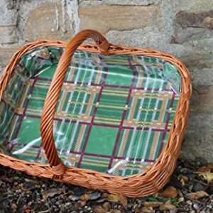 Bukora® Tablett aus Weide mit Futter Grün Dunkelrot kariert