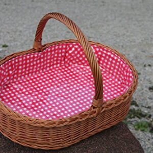 Bukora® Tablett aus Weide mit Futter Rot Weiß kariert"Oval"