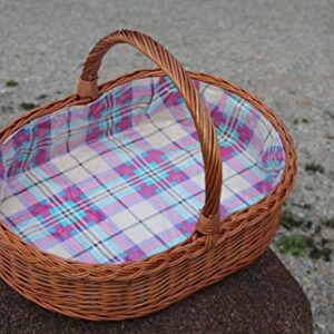 Tablett aus Weide mit Futter Violett-Türkis-Rot kariert"Oval"