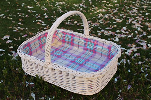 Tablett aus Weide.Weiß lackiert.mit Futter Violett Groß kariert