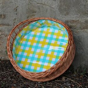 Tablett" rund 38 cm" aus Weide mit Futter Grün Gelb