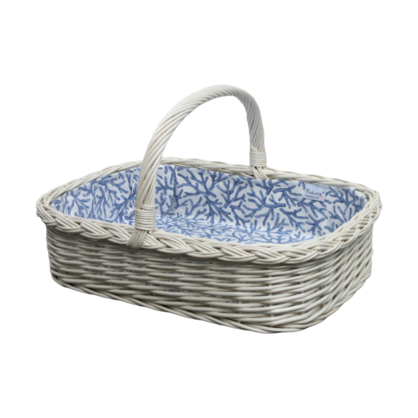 Bukora® Korbtablett aus heller Weide mit Stoff Koralle Blau