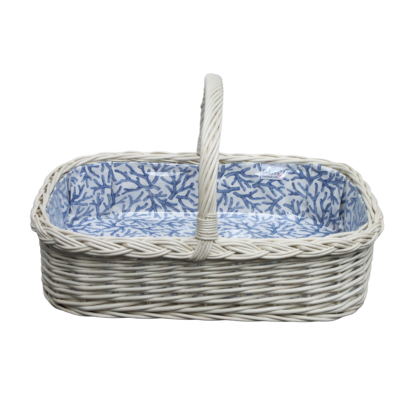 Bukora® Korbtablett aus heller Weide mit Stoff Koralle Blau – Bild 4
